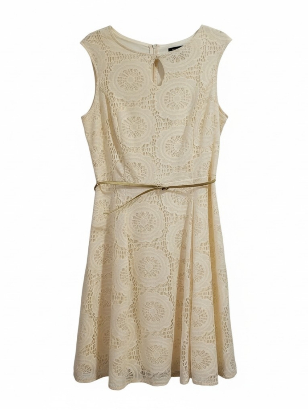 Lori Michaels Lace Overlay Dress Size 10 Ivory Cap Sleeve Fit & Flare Romantic